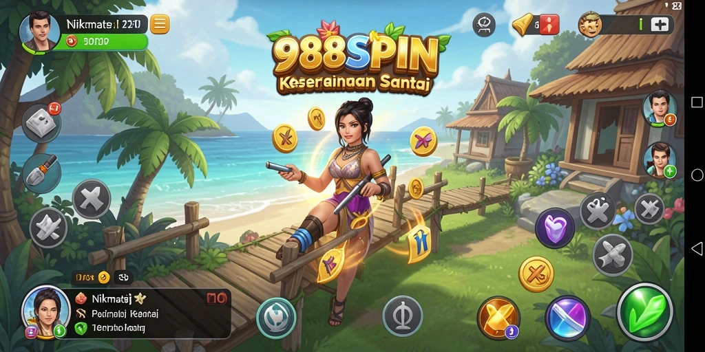 Screenshot 988SPIN menampilkan gameplay santai dan penuh warna.