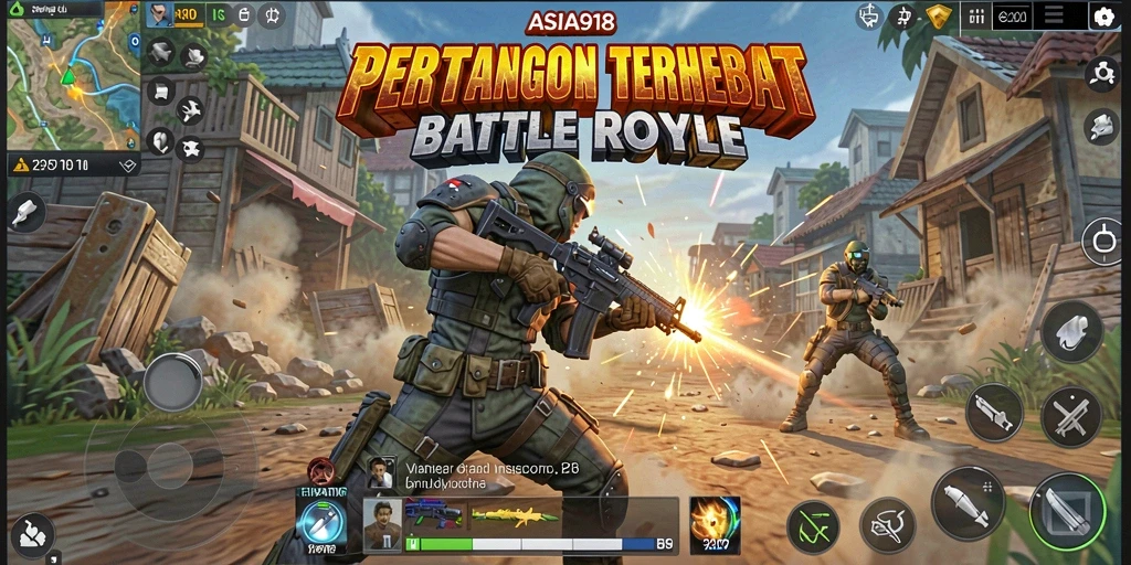 Screenshot gameplay ASIA918 menampilkan aksi seru dalam pertarungan Battle Royale.