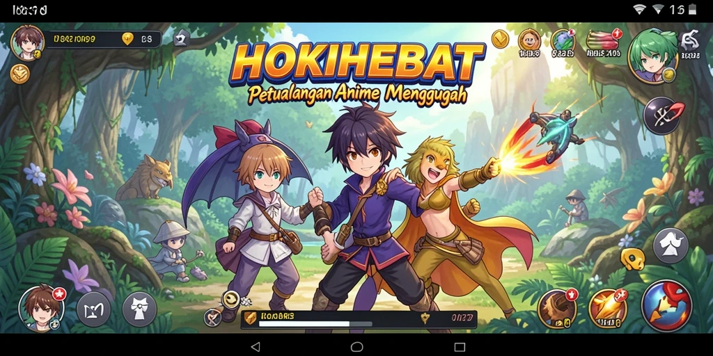 Tampilan gameplay HOKIHEBAT dengan karakter anime yang dinamis.