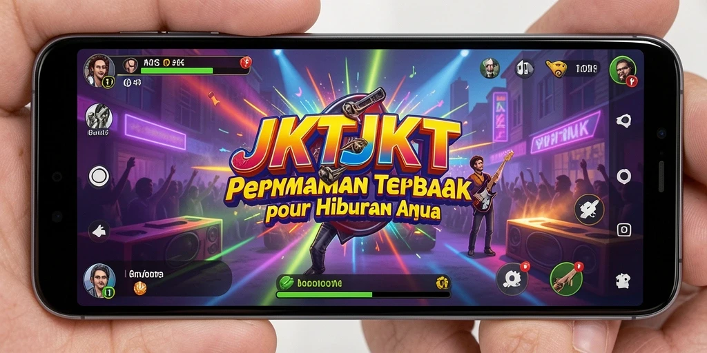 Screenshot utama JKTJKT menampilkan gameplay seru dengan irama musik.