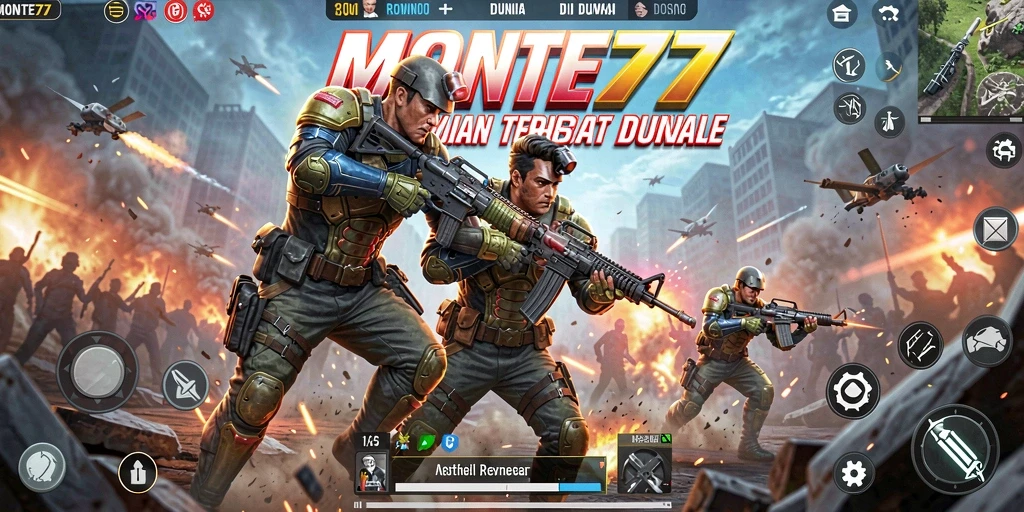 Tangkapan layar gameplay MONTE77 menampilkan aksi pertempuran seru.