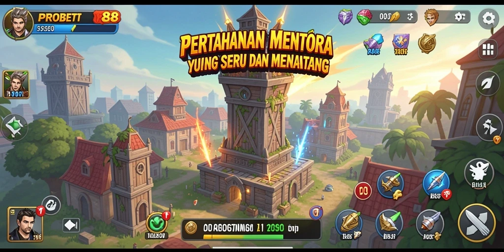 Gambar menampilkan aksi seru dalam gameplay Tower Defense PROBET88.